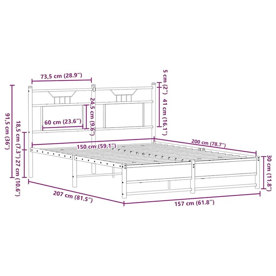 Cadre de lit sans matelas chêne marron 150x200 cm - 11