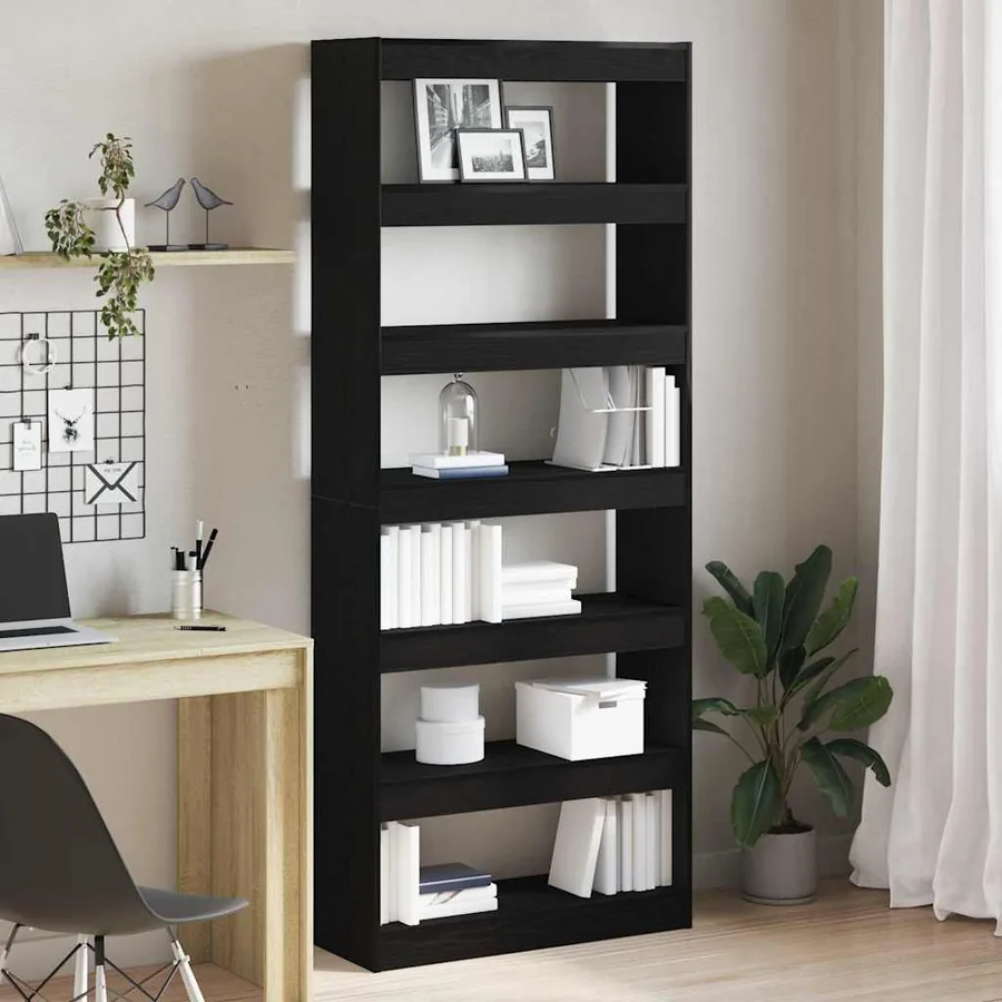 Bibliothèque Noir 80 x 30 x 198 cm Bois d'ingénierie