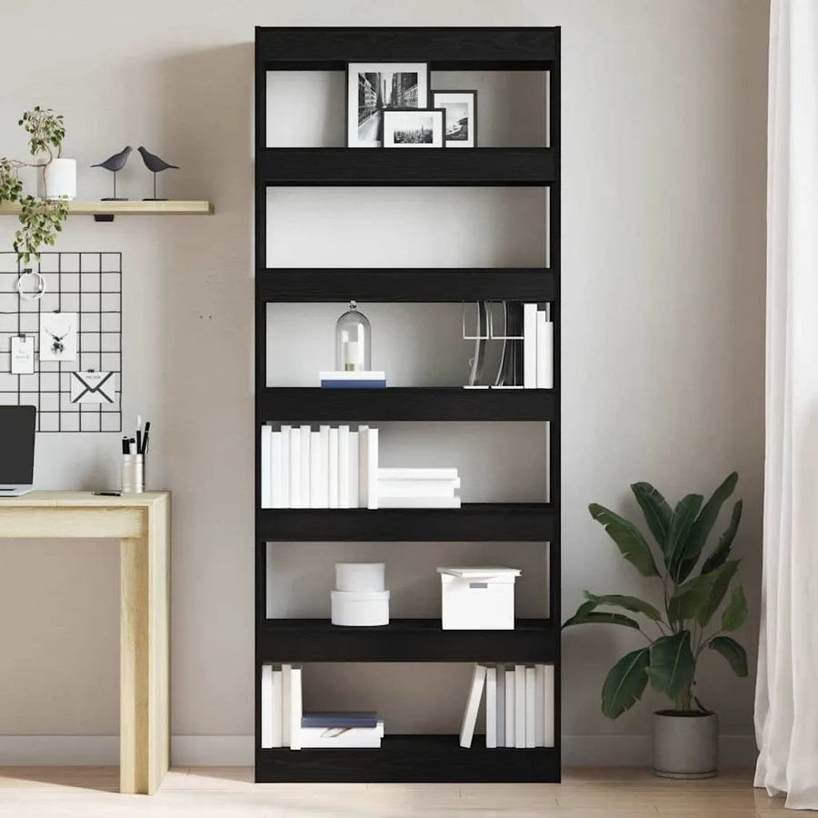 Bibliothèque Noir 80 x 30 x 198 cm Bois d'ingénierie - 4
