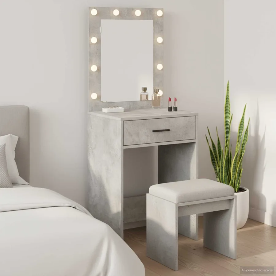 Table de Toilette Gris béton 50 x 41 x 135 cm Bois d'ingénierie