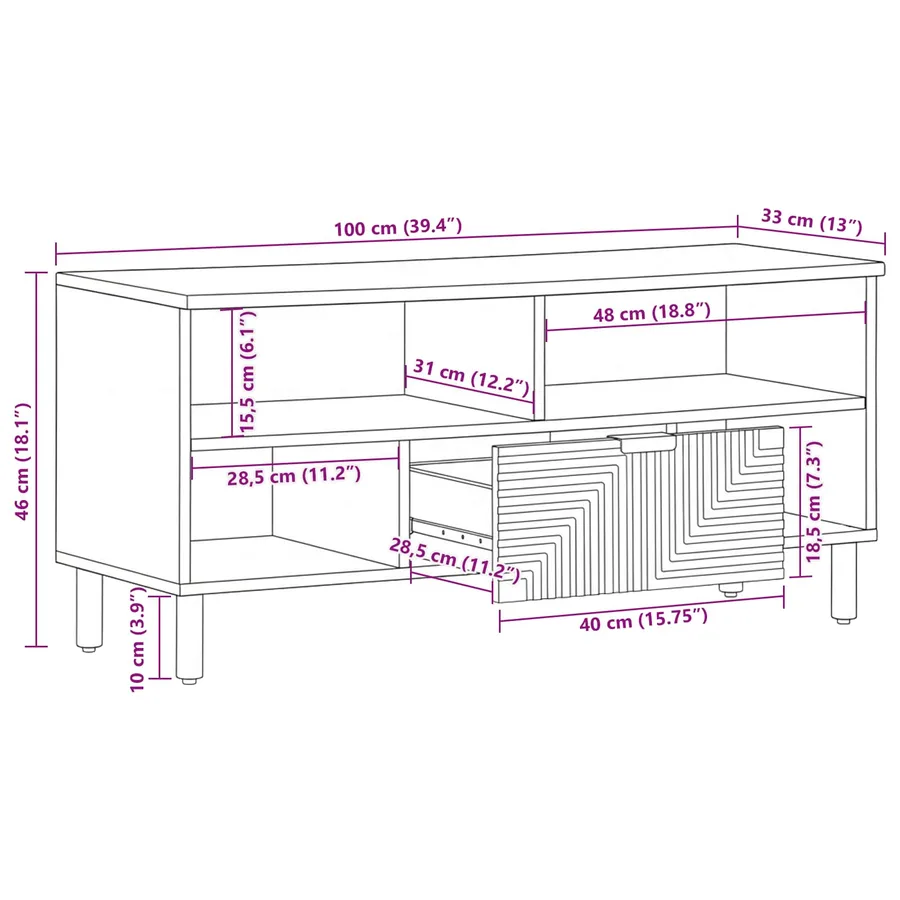 Meuble TV Marron 100 x 33 x 46 cm Bois de mangue massif - 10