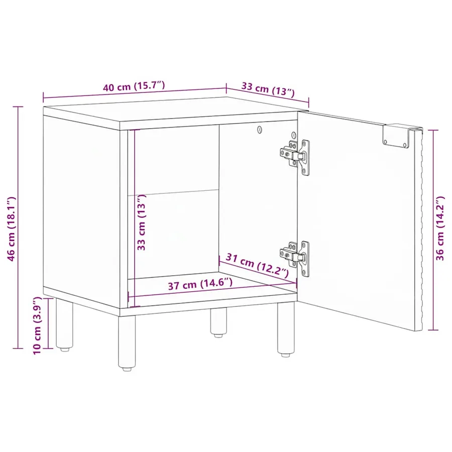 Tables de chevet (2 pcs) 40 x 33 x 46 cm bois massif d'acacia - 10