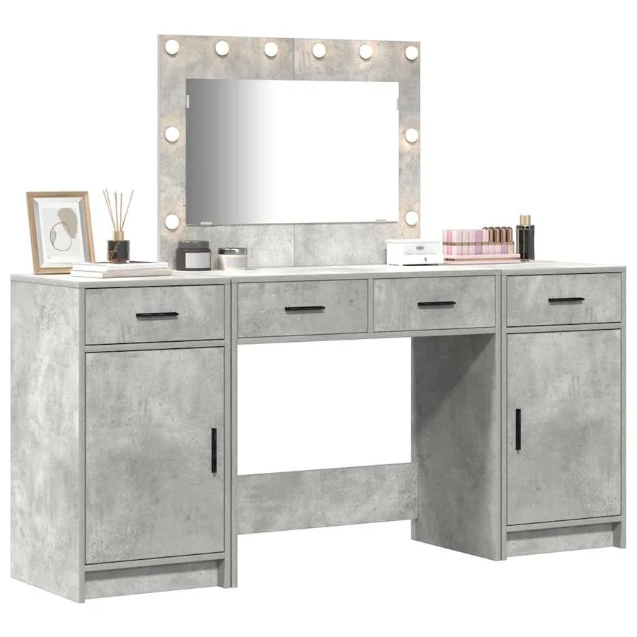 Table de Toilette avec tiroir 3 pcs Gris Bois d'ingénierie - 3