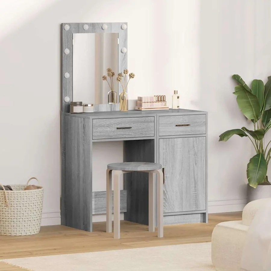 Table de Toilette 2 pcs Gris 50 x 41 x 135 cm Bois d'ingénierie