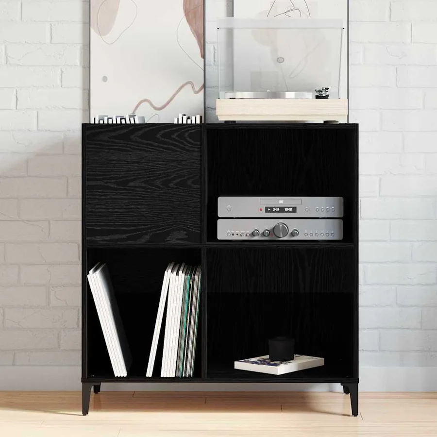 Meuble à vinyles Chêne noir 84,5 x 38 x 89 cm Bois d'ingénierie - 3