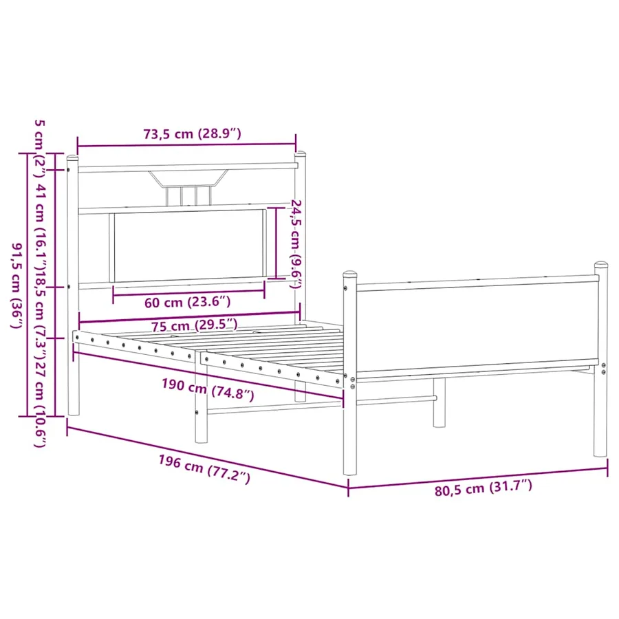 Cadre de lit sans matelas chêne marron 75x190cm bois ingénierie - 11