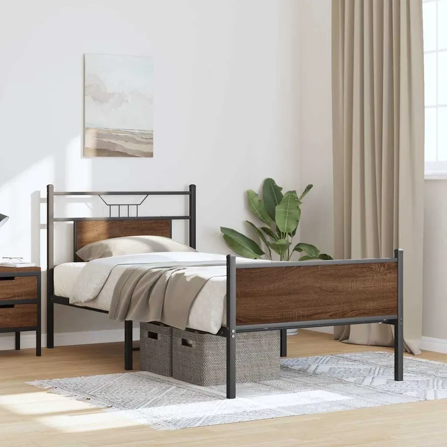 Cadre de lit sans matelas chêne marron 75x190cm bois ingénierie - 5