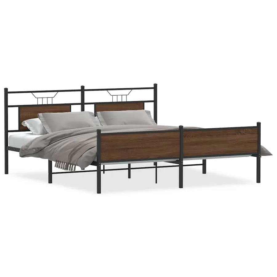 Cadre de lit en métal sans matelas chêne marron 180x200 cm - 2