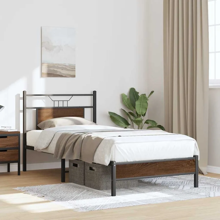 Cadre de lit sans matelas chêne marron 90x190cm bois ingénierie - 4