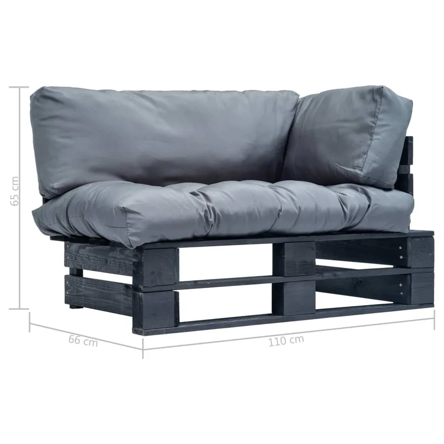 Canapé de jardin palette avec coussins gris Pinède - 5