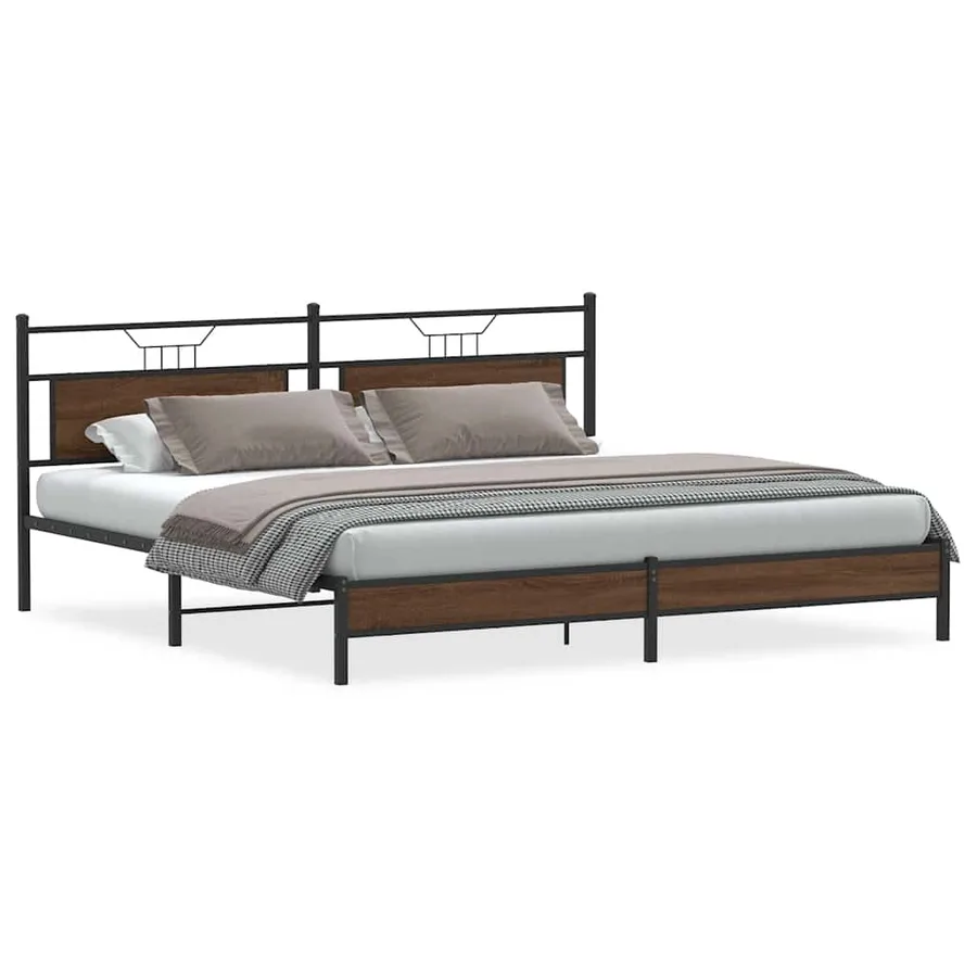 Cadre de lit en métal sans matelas chêne marron 193x201 cm - 2