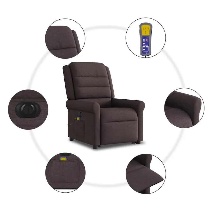 Fauteuil inclinable de massage électrique Marron foncé Tissu - 11