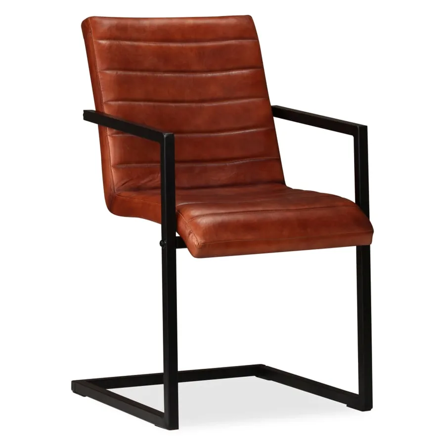 Chaises à manger lot de 4 marron cuir véritable - 2