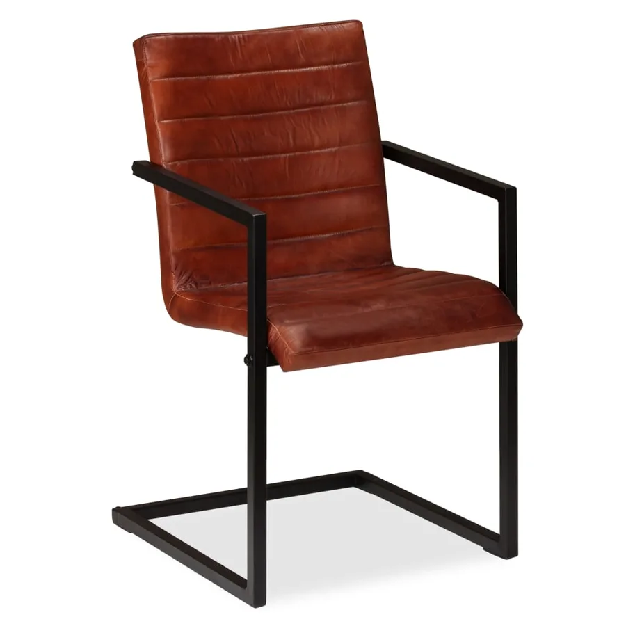 Chaises à manger lot de 4 marron cuir véritable - 5