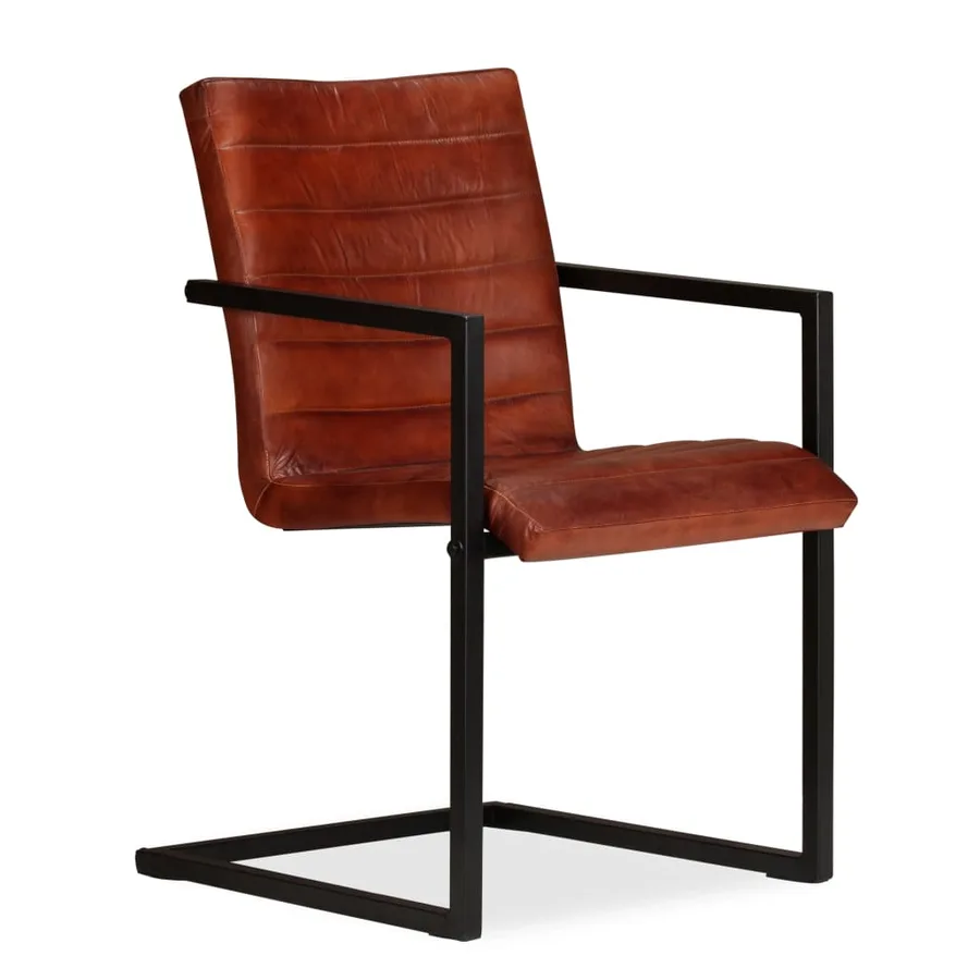 Chaises à manger lot de 4 marron cuir véritable - 6