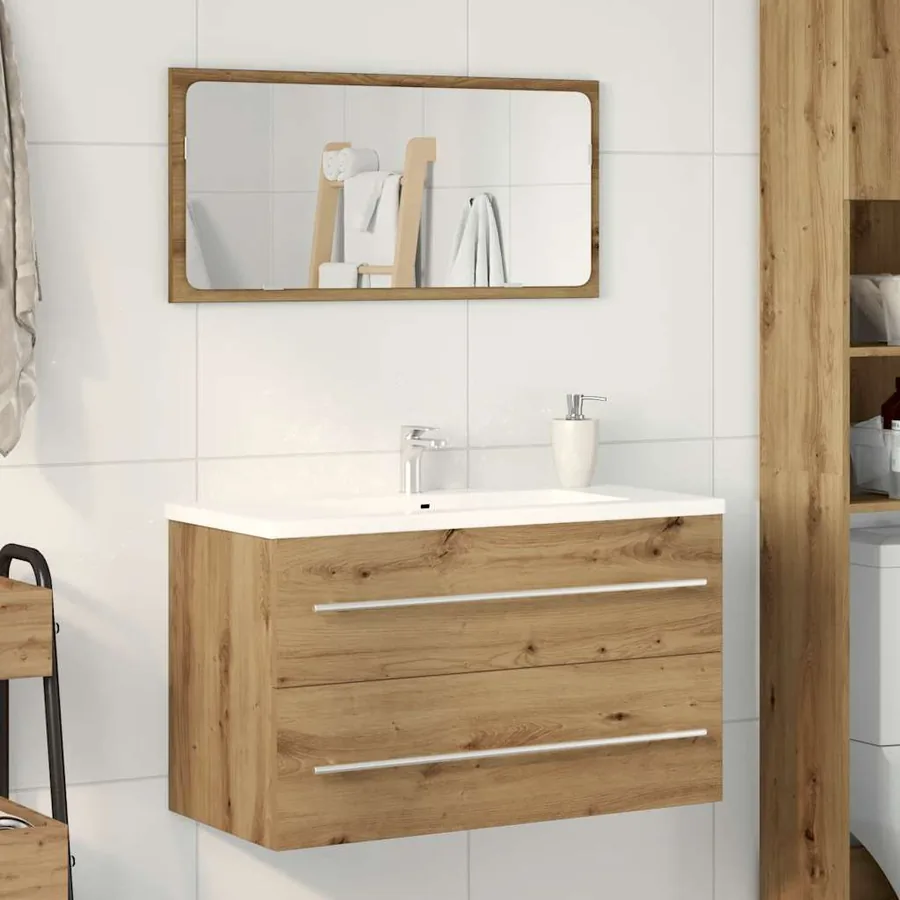 Meuble sous-vasque de salle de bain en chêne massif 80 x 38,5 x 48 cm bois d'ingénierie
