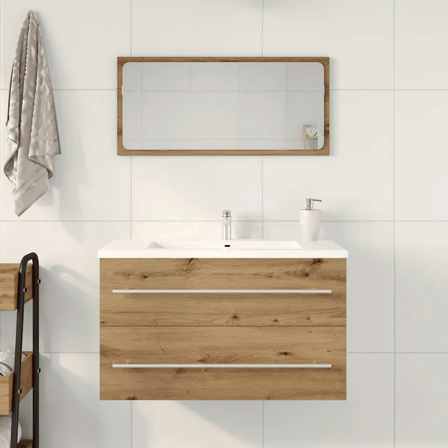 Meuble sous-vasque de salle de bain en chêne massif 80 x 38,5 x 48 cm bois d'ingénierie - 3