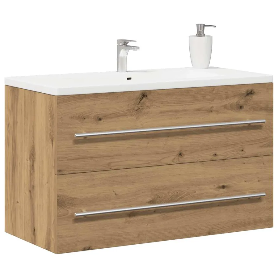 Meuble sous-vasque de salle de bain en chêne massif 80 x 38,5 x 48 cm bois d'ingénierie - 4