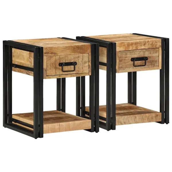 Tables de chevet (2 pcs) 40x40x50 cm Bois massif brut de manguier