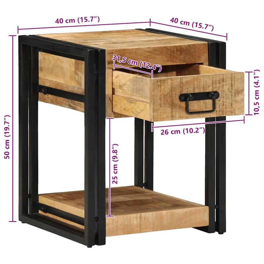 Tables de chevet (2 pcs) 40x40x50 cm Bois massif brut de manguier - 12