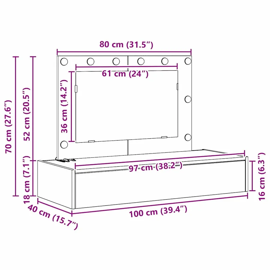 Table de Toilette Noir 100 x 40 x 70 cm Bois d'ingénierie - 11