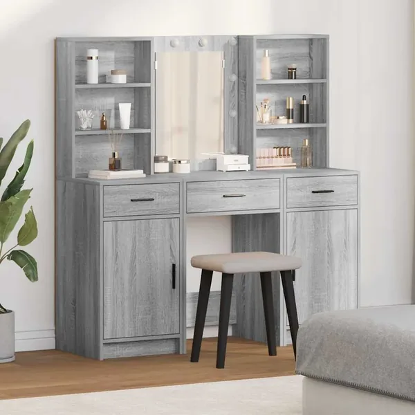 Ensemble de table de maquillage avec LED 3 pcs Gris Sonoma