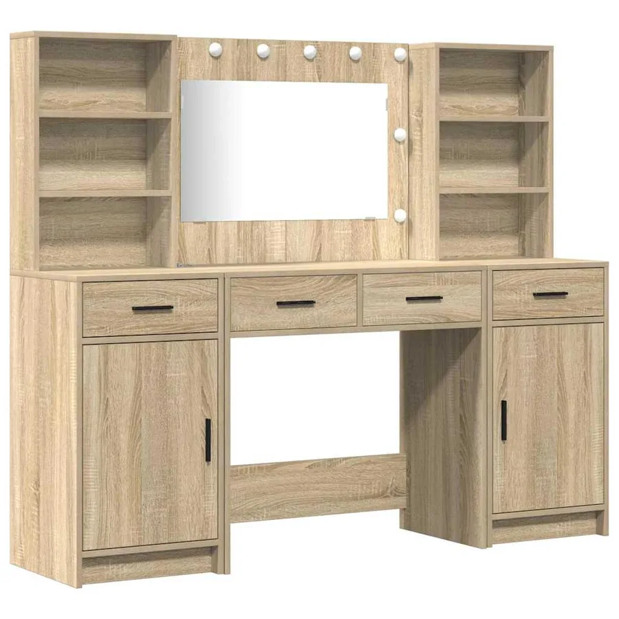 Ensemble de table de maquillage avec LED 3 pcs Chêne Sonoma - 2