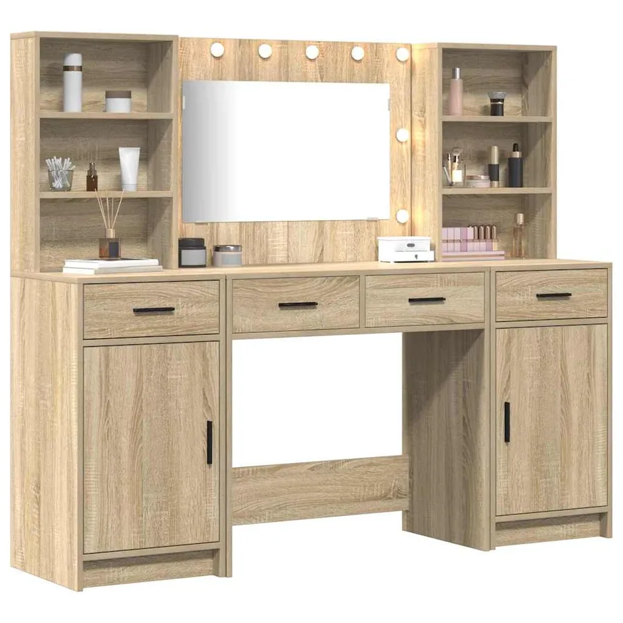 Ensemble de table de maquillage avec LED 3 pcs Chêne Sonoma - 3