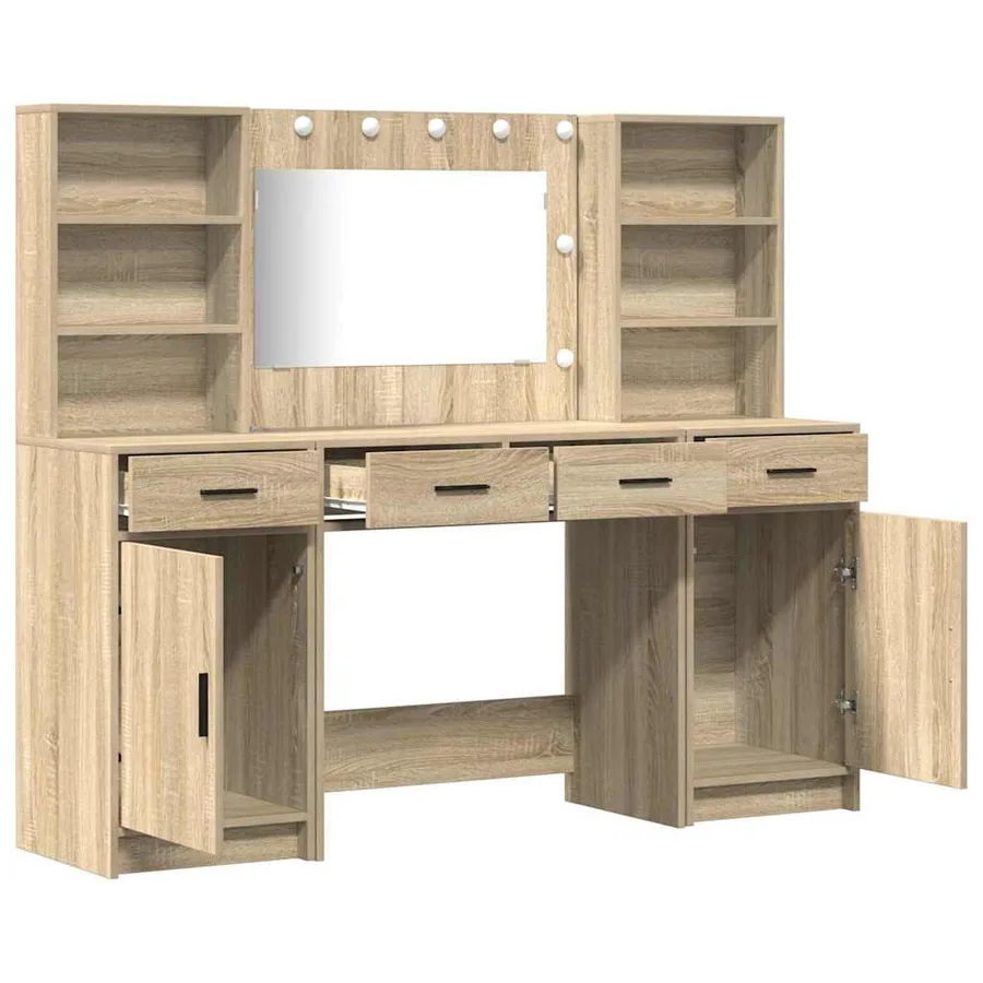 Ensemble de table de maquillage avec LED 3 pcs Chêne Sonoma - 7