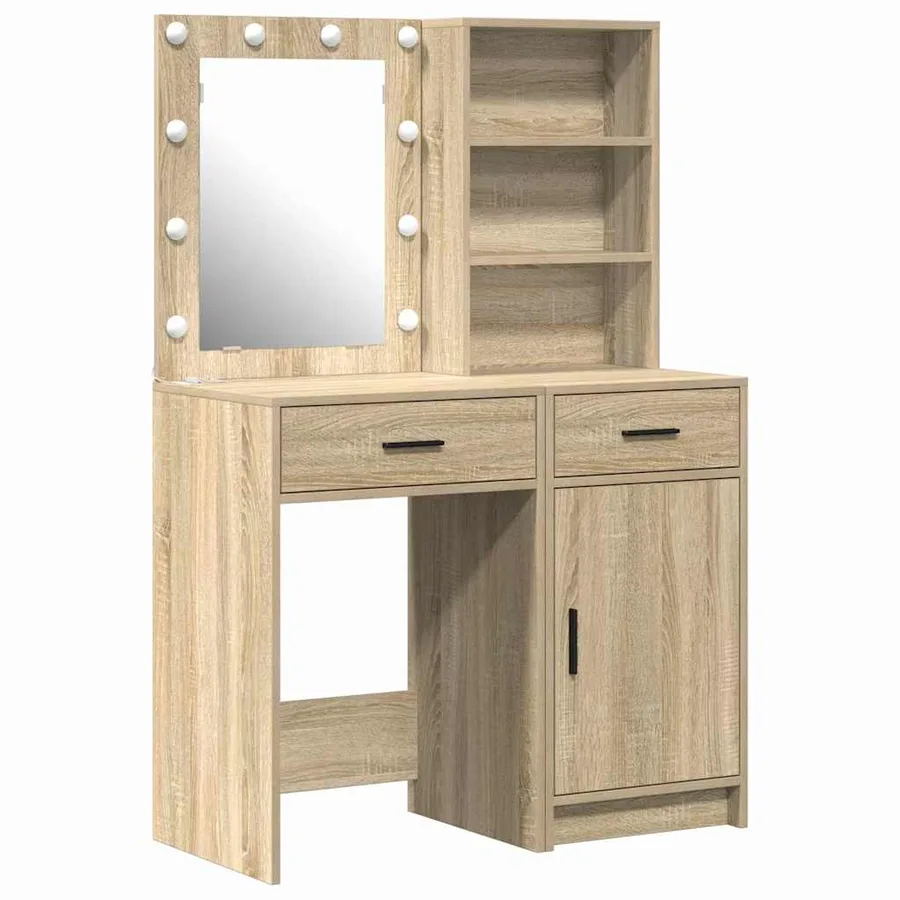 Ensemble de table de maquillage avec LED 2 pcs Chêne Sonoma - 2
