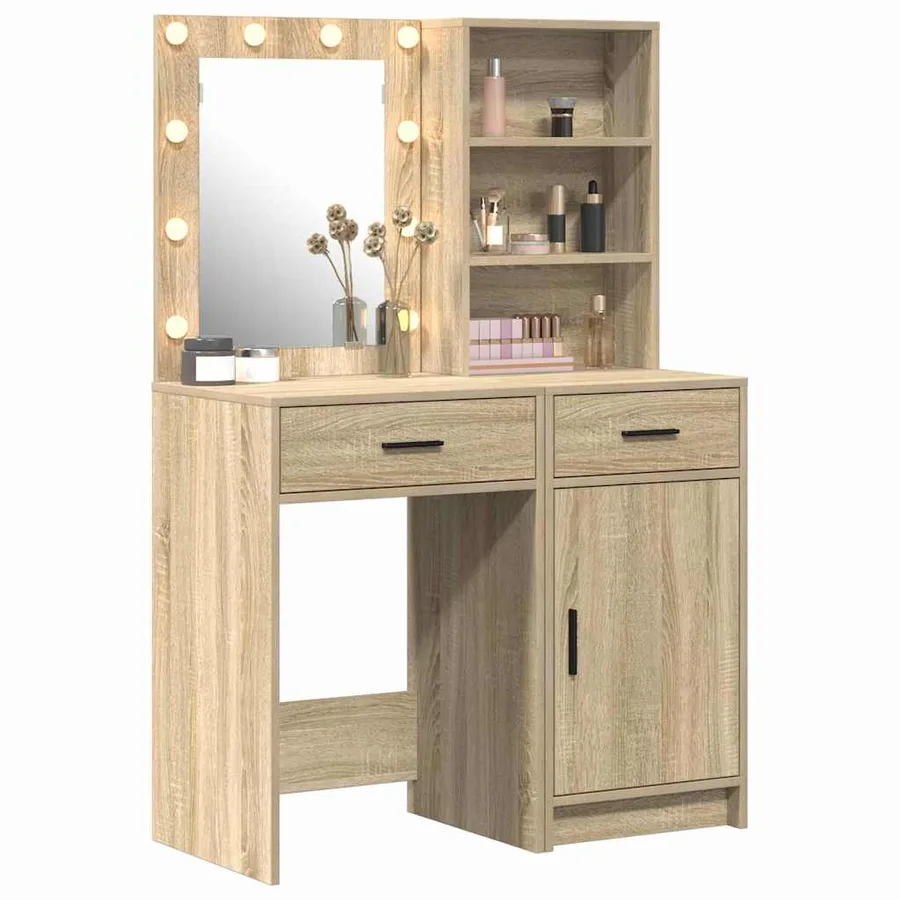 Ensemble de table de maquillage avec LED 2 pcs Chêne Sonoma - 3