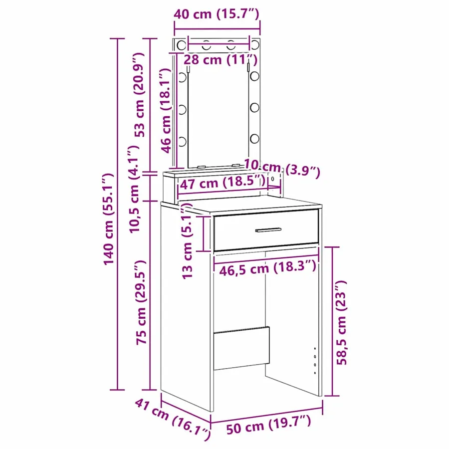 Table de Toilette Marron 50 x 41 x 140 cm Bois d'ingénierie - 13