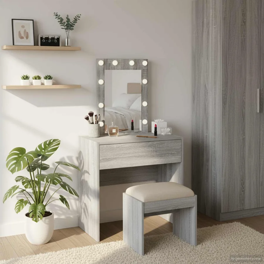 Table de Toilette Gris 60 x 40 x 70 cm Bois d'ingénierie