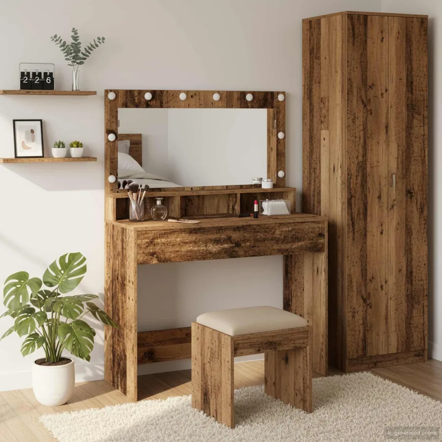 Table de Toilette avec étagère Bois ancien 100 x 41 x 135 cm