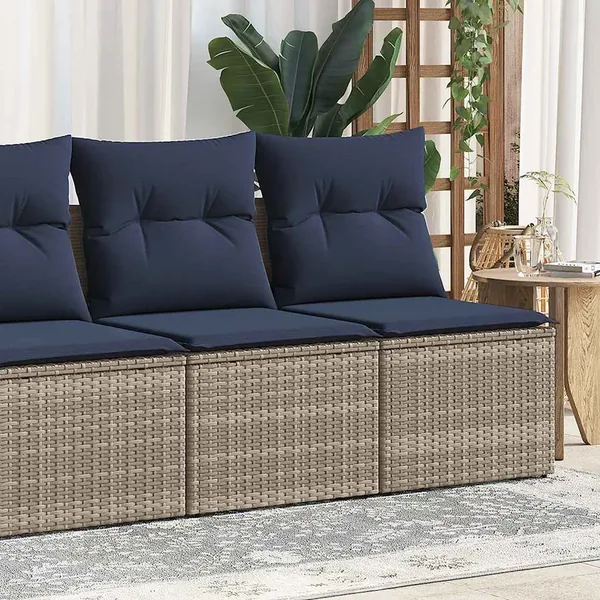 Salon de jardin 2 pcs avec coussins gris résine tressée acacia