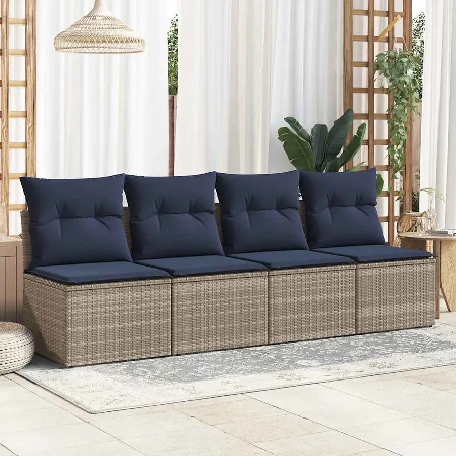Salon de jardin 2 pcs avec coussins gris résine tressée acacia - 3
