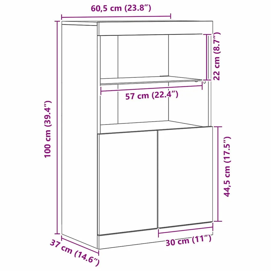 Buffet LED Noir 60 x 37 x 100 cm Bois d'ingénierie - 14