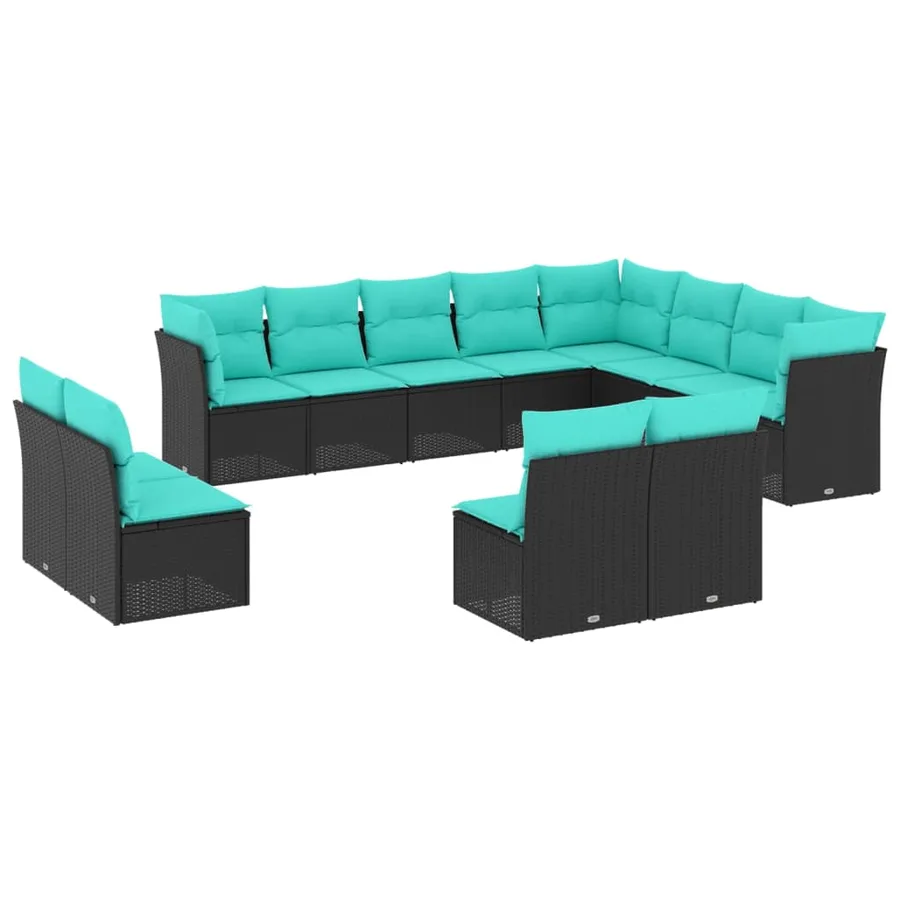 Salon de jardin avec coussins 12 pcs noir résine tressée - 2