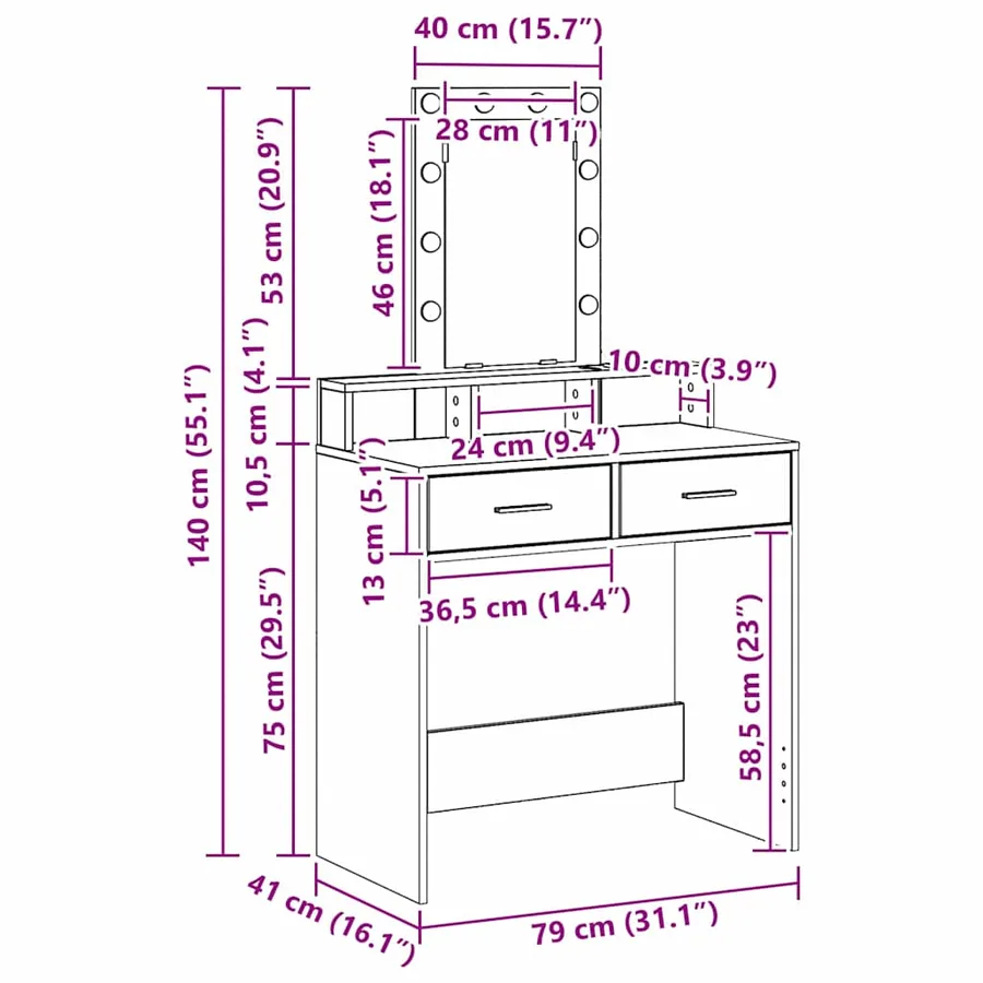 Table de Toilette Gris 79 x 41 x 140 cm Bois d'ingénierie - 8