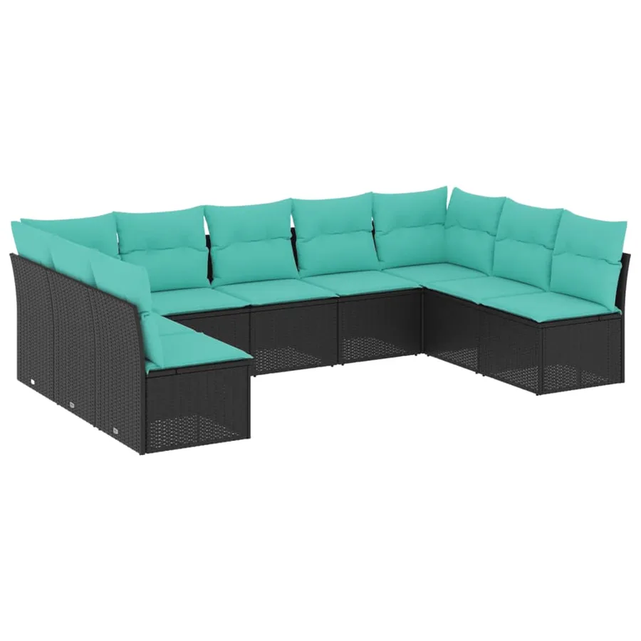 Salon de jardin 9 pcs avec coussins noir résine tressée - 2