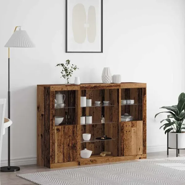 Buffet LED Bois ancien 142,5 x 37 x 100 cm Bois d'ingénierie