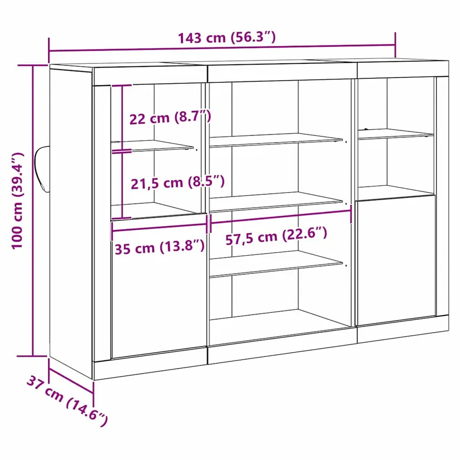 Buffet LED Bois ancien 142,5 x 37 x 100 cm Bois d'ingénierie - 14