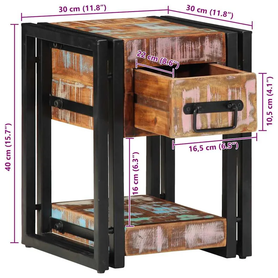 Cabinet de chevet 30 x 30 x 40 cm Bois Recyclé Solide - 13