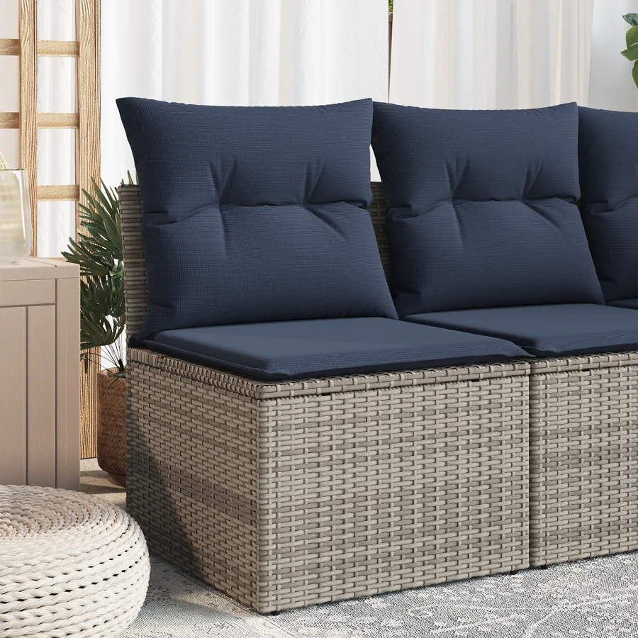 Chaise de jardin sans accoudoirs avec coussins gris poly rotin - 3