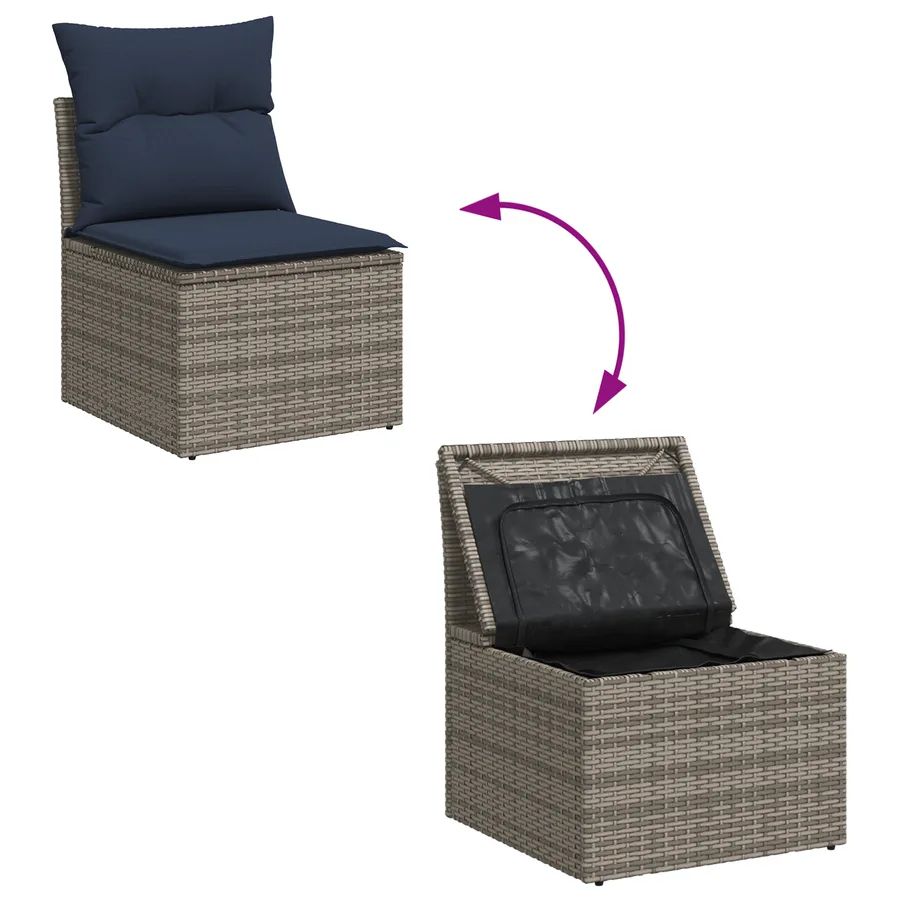 Chaise de jardin sans accoudoirs avec coussins gris poly rotin - 8