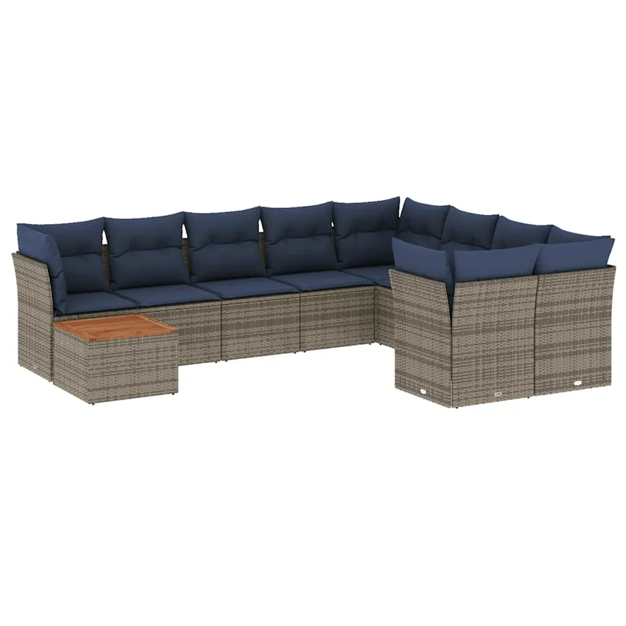 Salon de jardin 10 pcs avec coussins gris résine tressée - 2