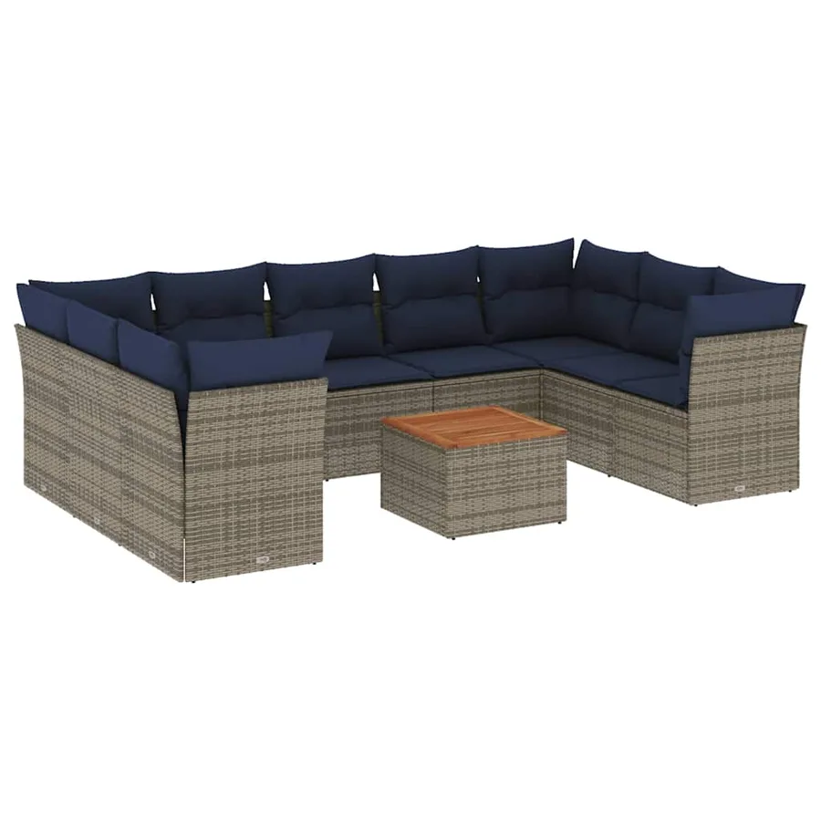 Salon de jardin 10 pcs avec coussins gris résine tressée - 2