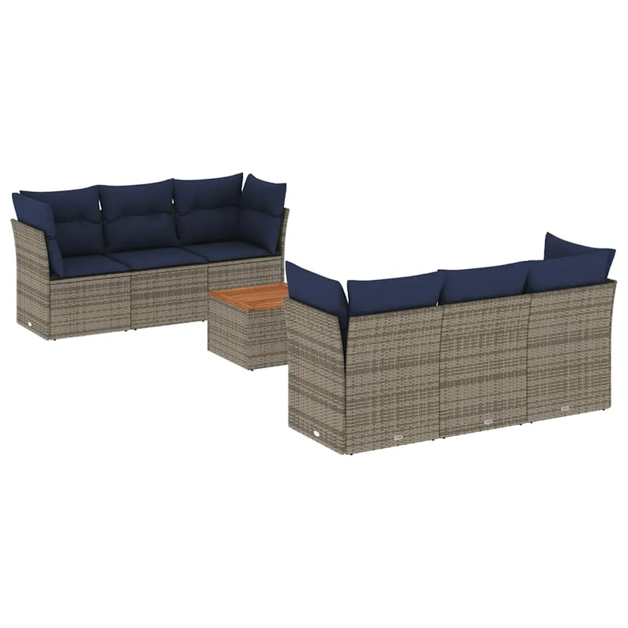 Salon de jardin 7 pcs avec coussins gris résine tressée - 2