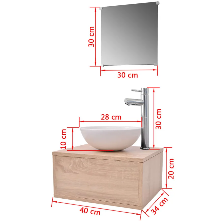 Meuble de salle de bain 4 pcs avec lavabo et robinet Beige - 11