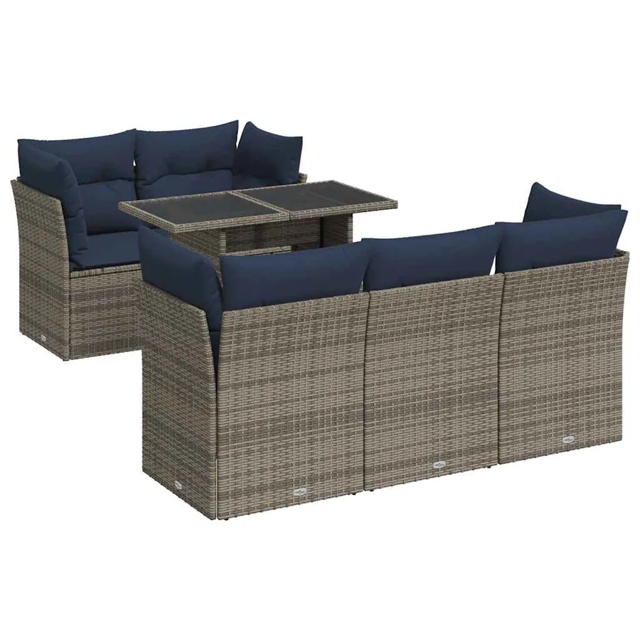 Salon de jardin avec coussins 6 pcs gris résine tressée acacia - 2
